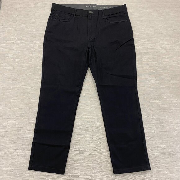 Calvin Klein Chino Pants Mens 38 x 30 Black Slim Fit Straight Flex Waist Cotton - Picture 2 of 13